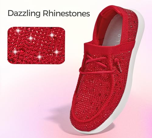 BELOS Women's Rhinestone Lace Up Loafers Shoes Comfortable Slip On Mesh Knit Walking Shoes Fashion Lightweight Sparkly Glitter Sneaker2