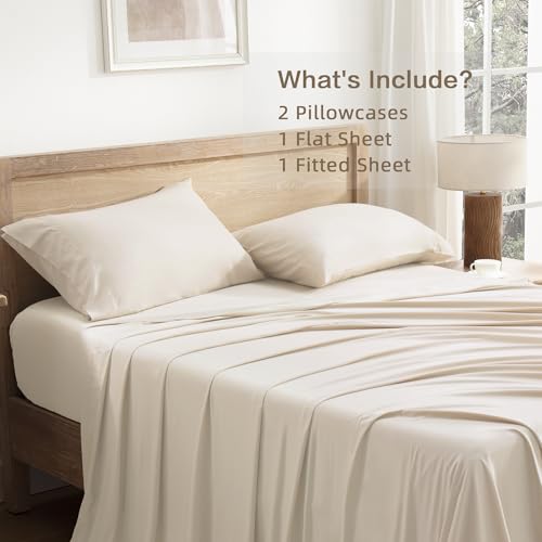 Image of Andency Beige Queen Sheets Set 100% Viscose Derived from Bamboo | Cooling Summer Sheets, Deep Pocket Up to 16 inch, Silky Soft Hotel Luxury Breathable Bedding Sheets & Pillowcases