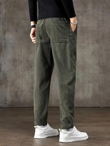 Image of BLUECORP ENTERPRISE Men's White Corduroy Casual Pants, Straight Leg, Drawstring Waist, Pockets