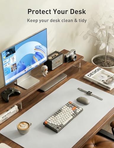 Image of Aothia Faux Leather Desk Mat - Non-Slip PU Leather Desk Blotter, Waterproof Writing Surface, Large Desk Pad for Office & Home (Barely Grey, 55 inch x 17 inch)