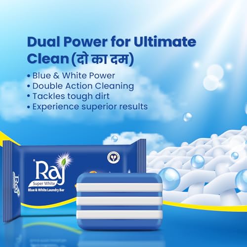 Image of Blue & White Laundry Soap Bar | Tough Stain Remover for Clothes | Dual-Action Detergent Bar | Fresh Fragrance | 3kg Pack (150g x 20 Bars)