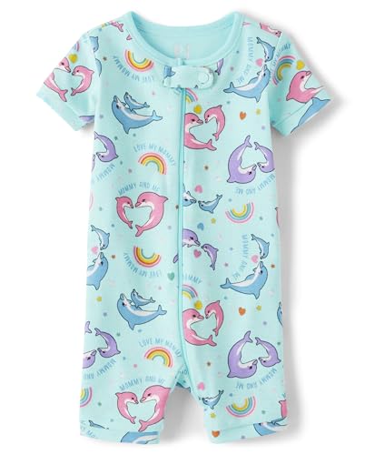 Image of The Children's Place Baby Girl's and Toddler Snug Fit 100% Cotton Short Sleeve Zip-Front One Piece Footless Pajama