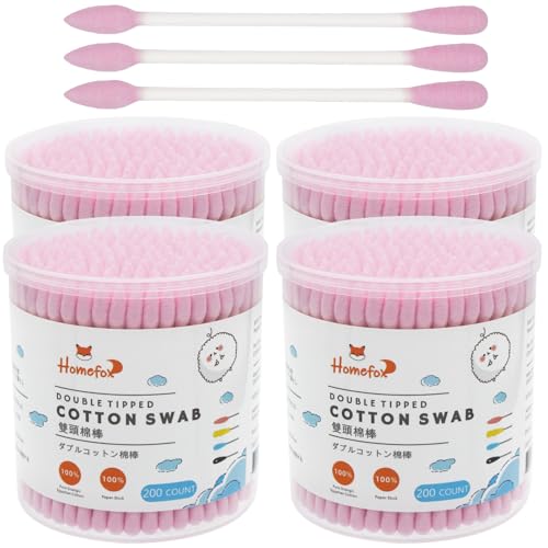 Image of Pink Cotton Swabs Precision Pointed - 800 Count Pointy Cotton Buds Double Side Tightly Wrapped Cotton Tips Paper Stick Organic Soft Gentle Lint-Free Cruelty-Free, Pointy & Round (Pink)