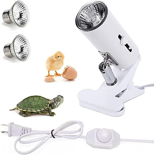 KABASI Reptile Heat Lamp Fixture with 2 Bulbs, UVA + UVB Full Spectrum Sun Lamp with 360°Rotatable Clips and Dimmable Switch, Basking Spot Heating Light Lamp for Lizard Turtle Snake Amphibian, 25W+50W