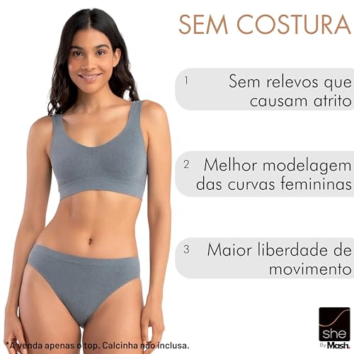 Kit 2 Top Sem Costura Regata Microfibra Sem Bojo Com Ajuste Anatômico She By Mash, 1 Cinza Claro - 1