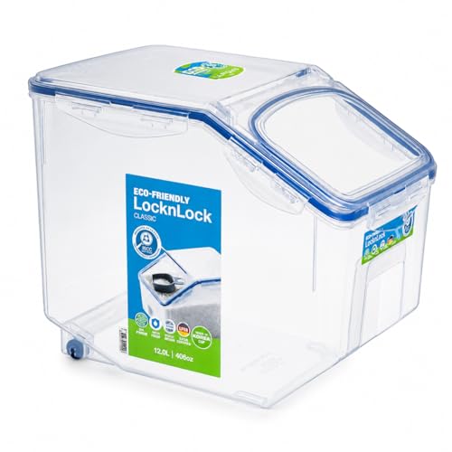 LocknLock Rice Container with Cup 12L Airtight Food Storage Container BPA-Free with Silicone Seal & Flip-Up Lid Durable Kitchen Pantry Organizer for Rice Cereals Grains & Flour