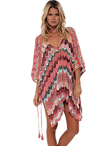shermie Swimsuit Cover ups for Women V-Neck Plus Size Plus Size Swimwear Cover ups - Red - One_Size