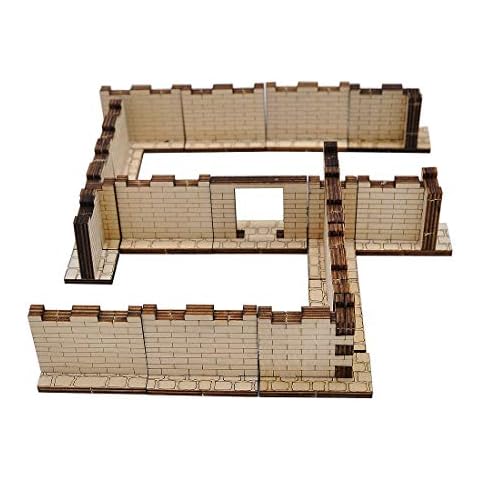 Dungeon Brick Walls (Set of 16) Wood Laser Cut 2" x 1" 3D Modular Terrain Tiles 28mm Scale Perfect for D&D, Dungeons & Dragons, Warhammer and Other Tabletop RPG Cover