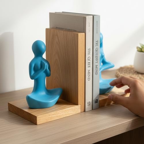 Image of eCraftIndia Wooden Book End and Yoga Statues Showpiece for Home Decor Office Table | Gift for Housewarming Birthday