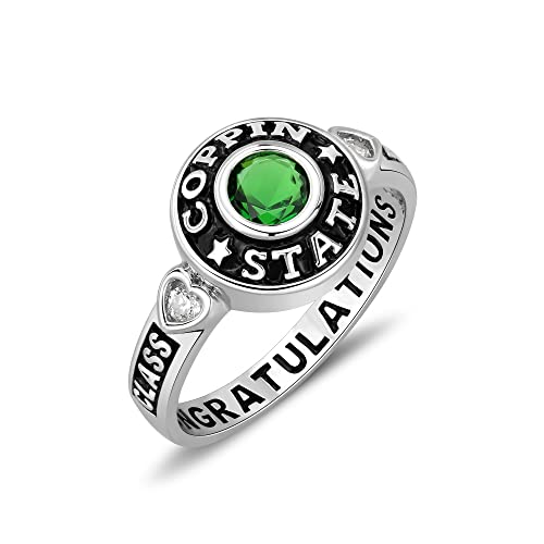 Ccjcinata Fully Personalized Customized Sterling Silver Ladies High School Class Rings And College Class Ring Cubic Zirconia Birthstone Class Rings Graduation Gifts (Sterling Silver - Platinium) #TOP1