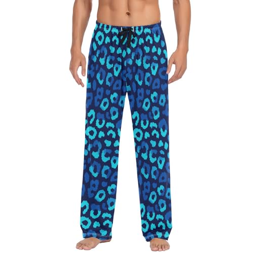 Blue Leopard Print Men’s Pajama Bottoms Soft Lightweight Lounge Pants with Elastic Drawstring Waist3