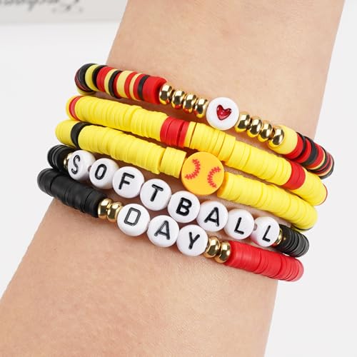 Image of Football Baseball Soccer Beaded Bracelets for Women Stackable Game Day Sports Theme Bracelet