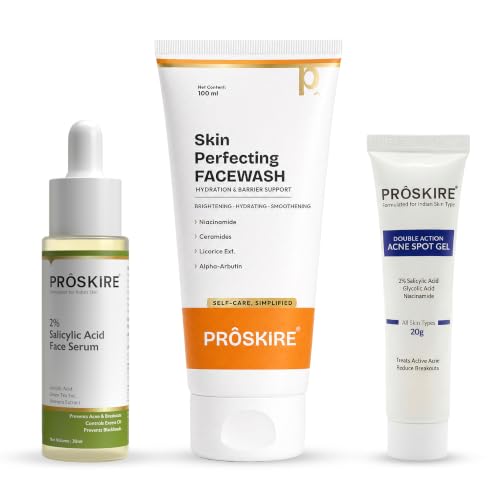 Image of Proskire Anti Acne Skincare Combo Kit with 2% Salicylic Acid Serum, Oil Control Face Wash & Acne Spot Gel for Pimples, Oily & Acne Prone Skin