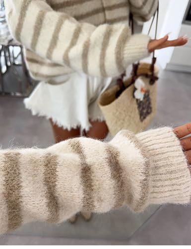 UANEO Womens Cardigans Striped Sweaters Button Down Lightweight Crewneck Knitwear Long Sleeve Outwear3