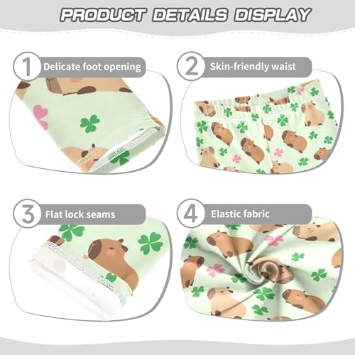 Capybara with Lucky Clover Green Girls Leggings Soft Comfortable Athletic Leggings Dancing Pants for 4-10 Years3