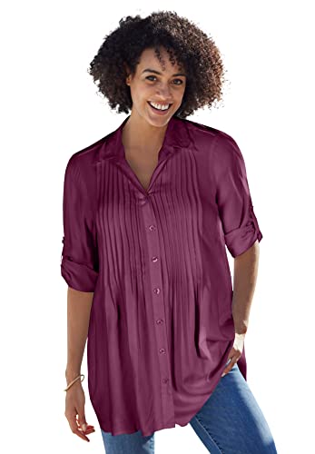 Woman Within Plus Size Rayon 7-Day Pintucked Tunic Blouse