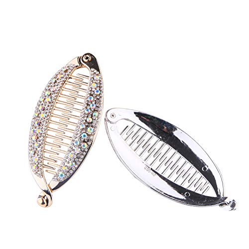 4.5" Fish Diamond Beads Metallic Banana Clip Ponytail Holder Clasp Hair Comb Teeth Hair Clips Hairdressing Salon Hairpins for Hair Styling Hairdresser