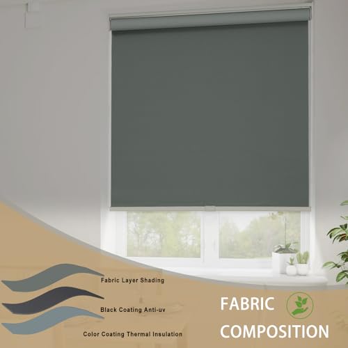Image of Changshade Blackout Roller Shades for Indoor Windows,Cordless Roller Blinds,Free-Stop Roll Up Shades with Thermal Insulated, Uv Protection Fabric for Bedroom,Office,French Door,20.5 inch W72 H,Gray