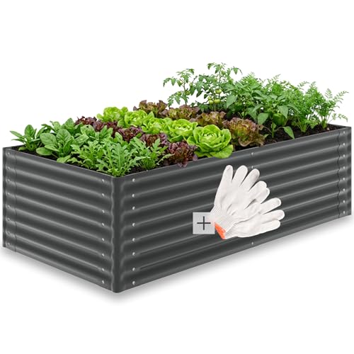 tectake® Bancal Elevado de 1200L, para Huerto Urbano, Jardineras Exterior Grandes, Maceteros Grandes Exterior, Jardin, Macetero Grande, con Guantes, Suelo Abierto, Malla Metalica   200 x 100 x 62 cm