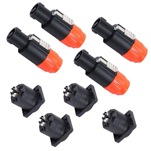 Image of HBU 4 Sets 4 Pole Speakon Connector Kit - 4pcs NL4FC Speakon Connectors & 4-pcs 4 Pin Panel Mount Chassis Socket - Twist Lock for NL4FX, NL4FRX, NL4MPR Adapter Plugs