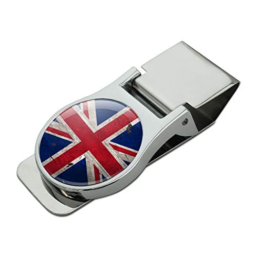 Rustic Distressed United Kingdom British Flag Satin Chrome Plated Metal Money Clip
