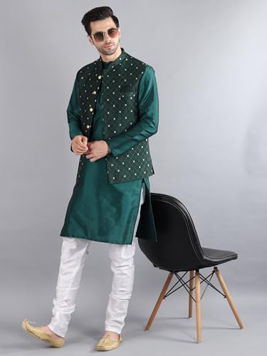 Image of Uri and MacKenzie Men's Silk Blend Kurta Pajama with Designer Ethnic Nehru Jacket /Modi Jacket