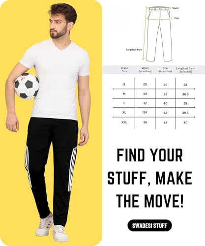 Image of SWADESI STUFF Athletic Track Pants for Men with Zipper Pockets | Stylish Regular Fit Stretchable Joggers
