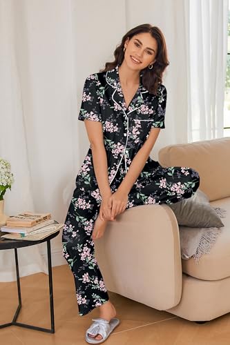 Image of Ekouaer Womens Pajamas Set Print PJs Soft Button Down Sleepwear