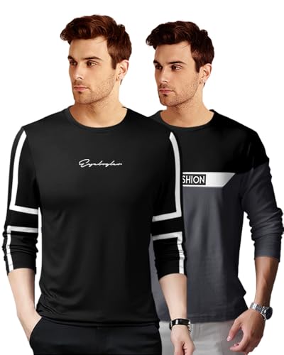 Image of Noble Monk Men Full Sleeve Round Neck T-Shirt | Printed Sleeves |Regular fit Tshirt for Men