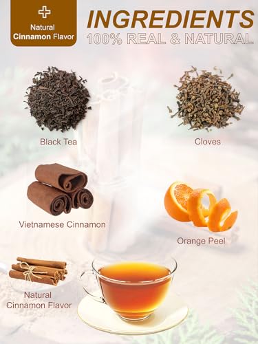 Image of TeeLux Hot Cinnamon Black Tea, Black Tea with Cinnamon, Clove, Smooth & Spicy & Sweet Flavor, Caffeine-Free, 100 Count