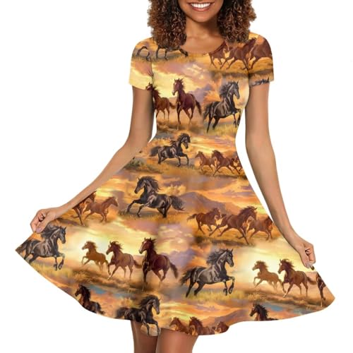 Image of AFPANQZ Womens Casual Summer Lightweight Vintage Dress Short Sleeve Midi Dress Knee-Long Luxury Formal Dress