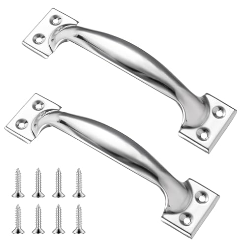 KALIONE 5.9 Garage Door Handle Gate Handle Door Stainless Steel Handle Gate Screen Door Handle Shed Door Handle Fence Gate Handles for Wooden Fences Outdoor(2 Packs Silver)