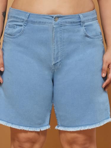 Image of Miss Chase A+ Women's High Rise Clean Regular Stretchable Denim Shorts