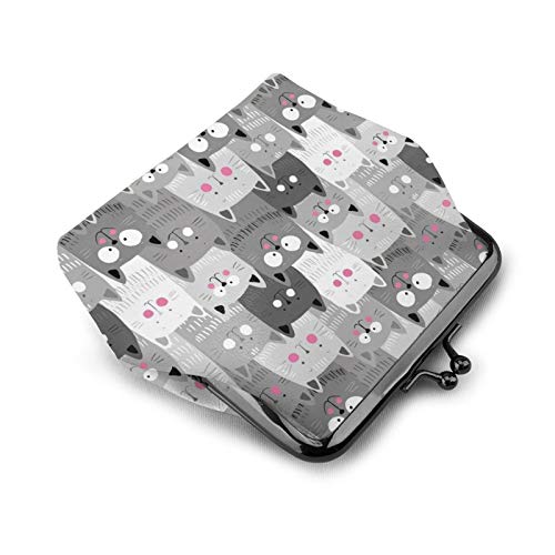 Cute Cartoon Cats Women's Leather Coin Purse, Small Change Pouch With Kiss-Lock Clasp Closure Buckle Wallet For Girl Gift #TOP2