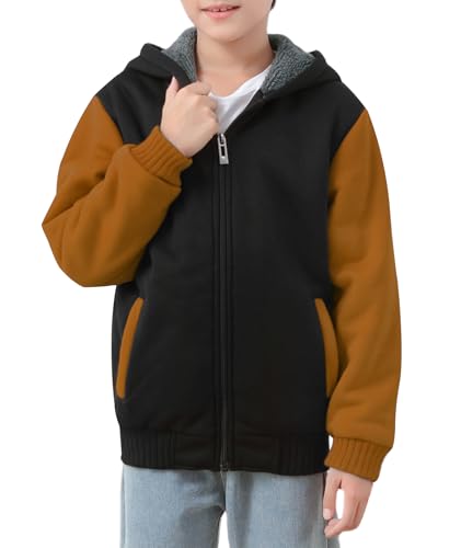 Image of ZITY Boys Zip Up Hoodie Fleece Jacket Kids Sherpa Lined Sweatshirts Outerwear Unisex Warm Winter Coat 6-15 Years Old