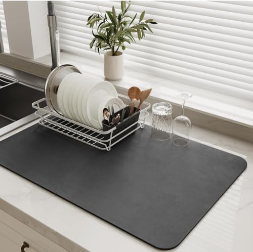 Image of Dish Drying mat Kitchen for Kitchen Drying mat for Water Absorbing mat for Kitchen for Dish Drying mat for Dish Dry mat for Absorbent mat for Kitchen (Black, 40 x 60 cm)