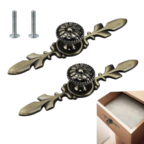 BUENTYA 2PCS Vintage Cabinet Knobs 25mm Antique Bronze Decorative Furniture Drawer Handles Round Door Knobs With Mounting Screws for Cupboard Closet