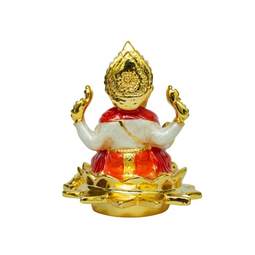 Image of Pearl White Kamal Ganesha |Gold-Plated Ganpati Idol with Lotus Base for Home, Office, Pooja Room,Travel,Car Dashboard, Decor & Gifting | Bappa Statue for Blessings | Height 2.3 Inch