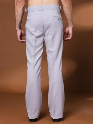 Image of Mens Beige Gurkha Pants with Classic Buckle Closure Premium Casual Bell Bottom Trousers for Men High Waist Pleated Formal & Casual Wear Pant Stylish Retro Flared Bottom Pant