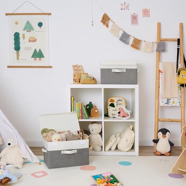 GRANNY SAYS Fabric Storage Boxes, Keepsake Box, Large Storage Bins with Lids, Closet Organizers, Toy Organizer, Storage Baskets for Shelves, White/Gray, 2-Pack