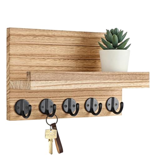 Estante clasificador de correo de madera maciza con colgador de llavero rústico 2
