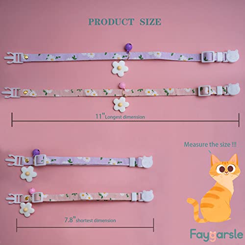 2 Pack Cotton Breakaway Cat Collars with Bell Flower Charms Kitty Kitten Collars Pink Purple Collar for Female Girl Cats… - Image 3