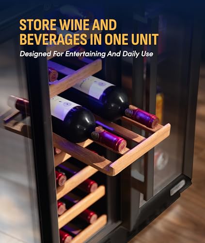 Image of NewAir 24 inch Dual Zone Beverage Refrigerator & Wine Cooler for 20 Bottles & 78 Cans | Freestanding or Built-In Under Counter Mini Fridge for Beer, Wine and Soda | Black Stainless Steel