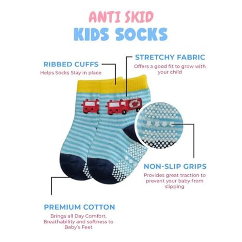 Image of Organic Cotton Ankle Length Anti Slip Socks For Baby With Grip 0-36 Months-Cartoon, Multicolored