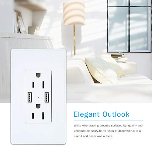 yeacher Carregador de parede com tomada USB 2.1A Receptáculo de saída TR Decora 15A com portas USB d