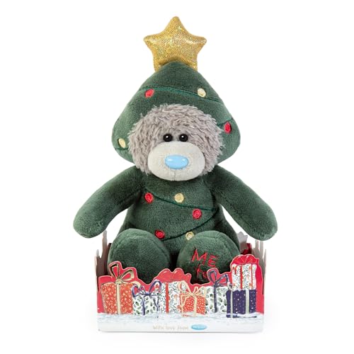 Me to You Tatty Teddy Plush Bear Dressed As Christmas Tree 13cm-High Bear On Gift Plinth - Official Christmas Plush Collection