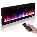 Electric Fireplace 50 Inch 1500W Insert Heater Wall Mounted Realsmart Indoor Infrared Heater with Remote Control Slim Black Fireplace Screen Timer 12 Flame Colors Low Noise Overheat Protection