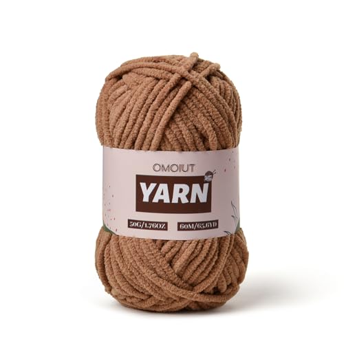 Plush Chenille Chunky Crochet Yarn - Baby Yarn for Crocheting Soft - Velvet Yarns Knitting for Blankets Crafts - Fluffy Amigurumi Yarns 50g / 65.6yd (Light Coffee)