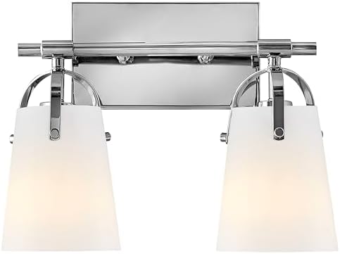 Hinkley Foster Small Two Light Bath Vanity, Etched Opal Glass Shades, Arched Handle, Install Up/Down, Chrome Finish