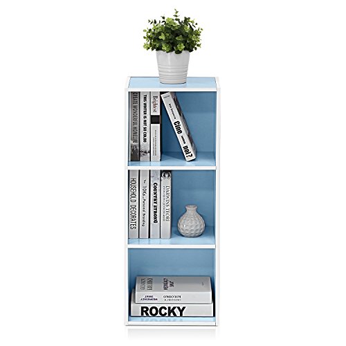 Image of Furinno LUDER Book Shelf, 3-Cube Bookshelf, Bookcase with Open Shelves, 9.3 x 12 x 31.5, Easy Assembly, for Living Room, Bedroom, Home Office, White /Light Blue